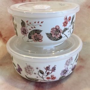 Grace Pantry Fine Porcelain Ceramic Food Storage Containers Set of 2 Floral NWT